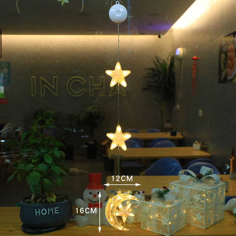 Christmas 3pcs LED Light Star Xmas Tree Hanging Sucker Lamp Window Ornaments.