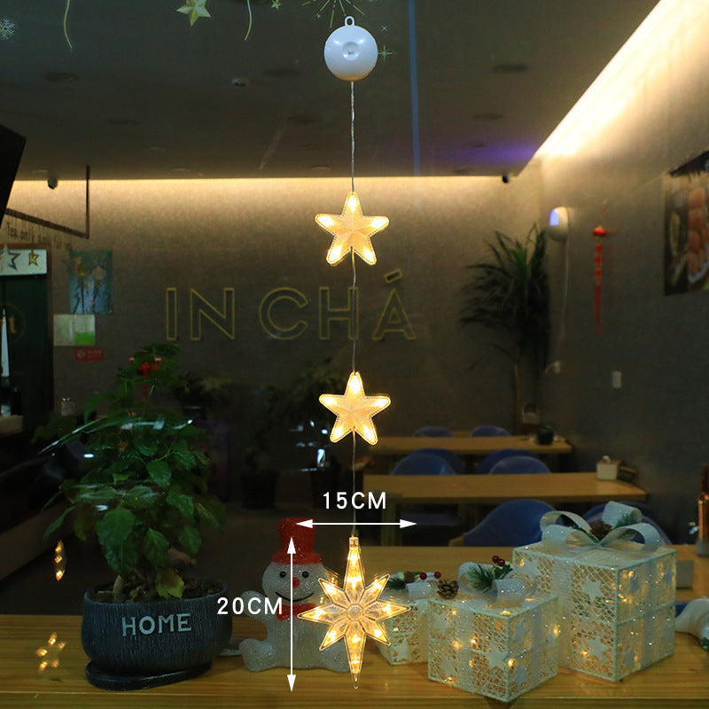 Christmas 3pcs LED Light Star Xmas Tree Hanging Sucker Lamp Window Ornaments.