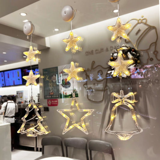 Christmas 3pcs LED Light Star Xmas Tree Hanging Sucker Lamp Window Ornaments.