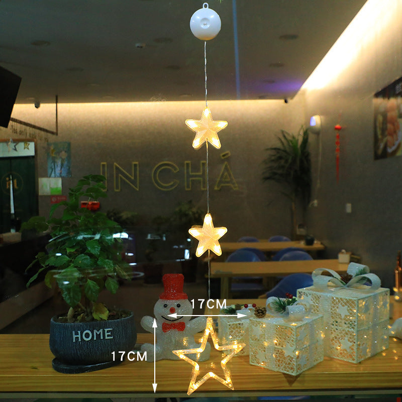 Christmas 3pcs LED Light Star Xmas Tree Hanging Sucker Lamp Window Ornaments.